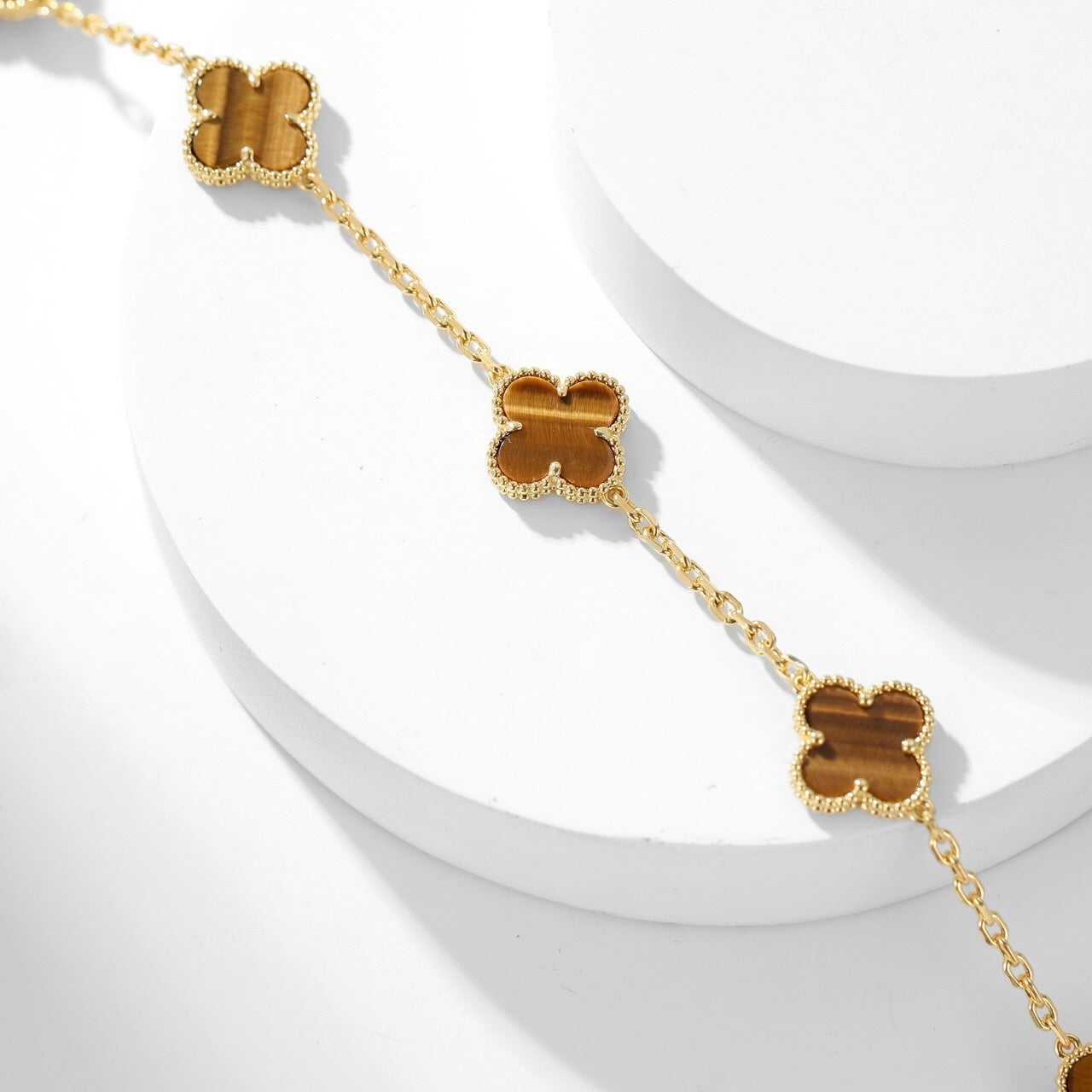 [Rose Tomorrow]CLOVER 10 MOTIFS TIGER EYE NECKLACE