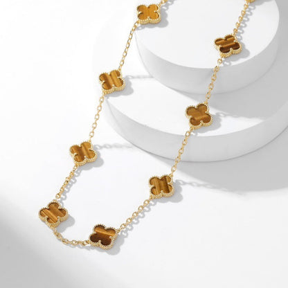 [Rose Tomorrow]CLOVER 10 MOTIFS TIGER EYE NECKLACE