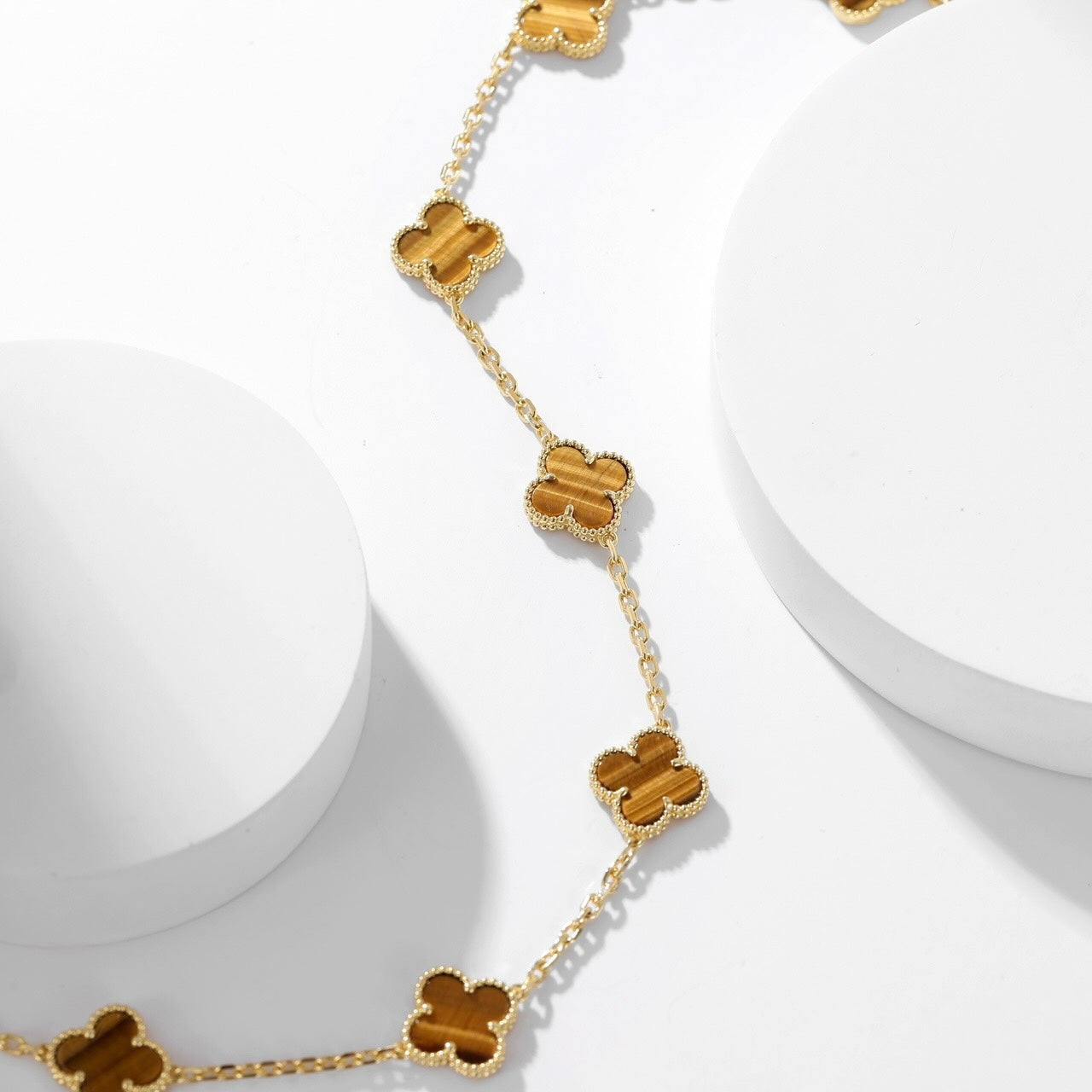 [Rose Tomorrow]CLOVER 10 MOTIFS TIGER EYE NECKLACE