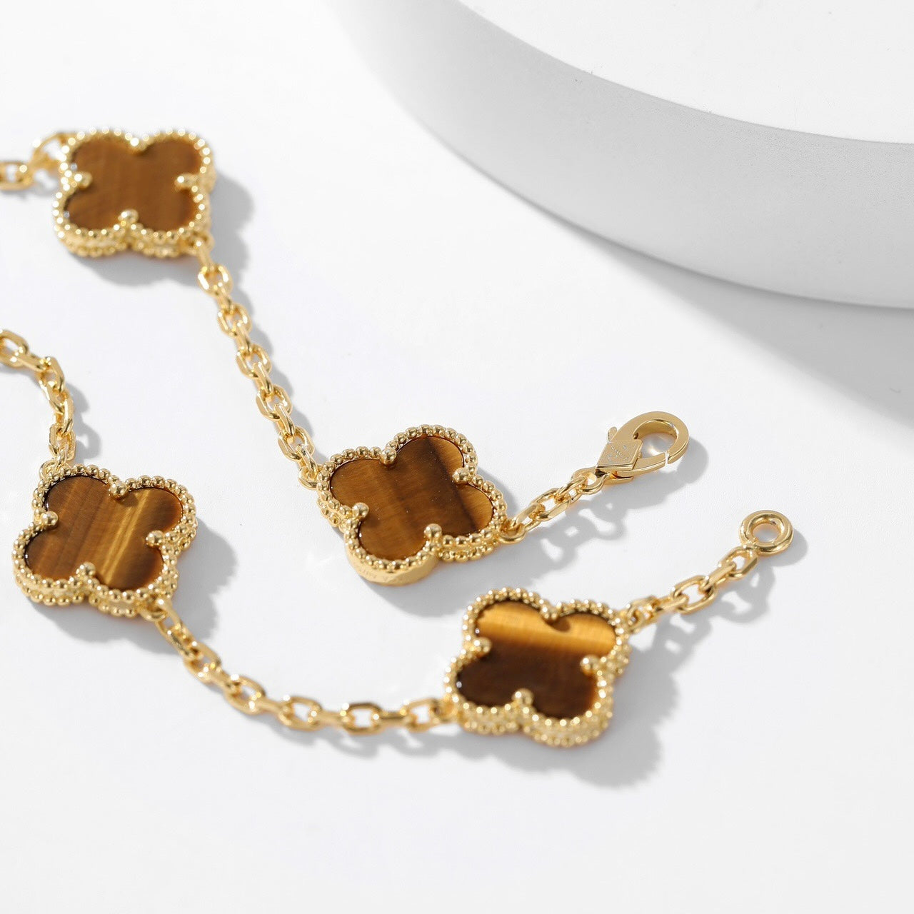 [Rose Tomorrow]CLOVER 10 MOTIFS TIGER EYE NECKLACE