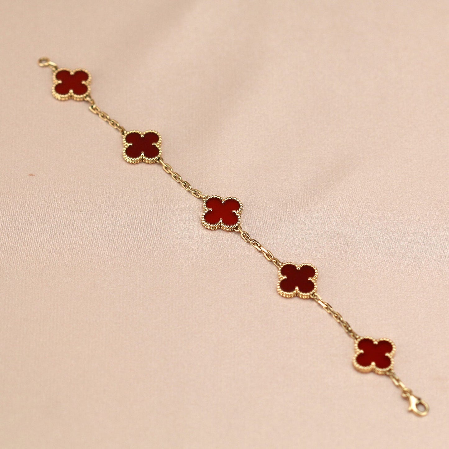 [Rose Tomorrow]CLOVER 5 MOTIFS RED AGATE  BRACELET