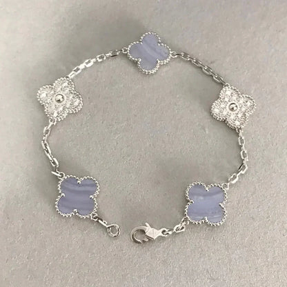 [Rose Tomorrow]CLOVER  5 MOTIF DIAMOND PURPLE CHALCEDONY BRACELET SILVER