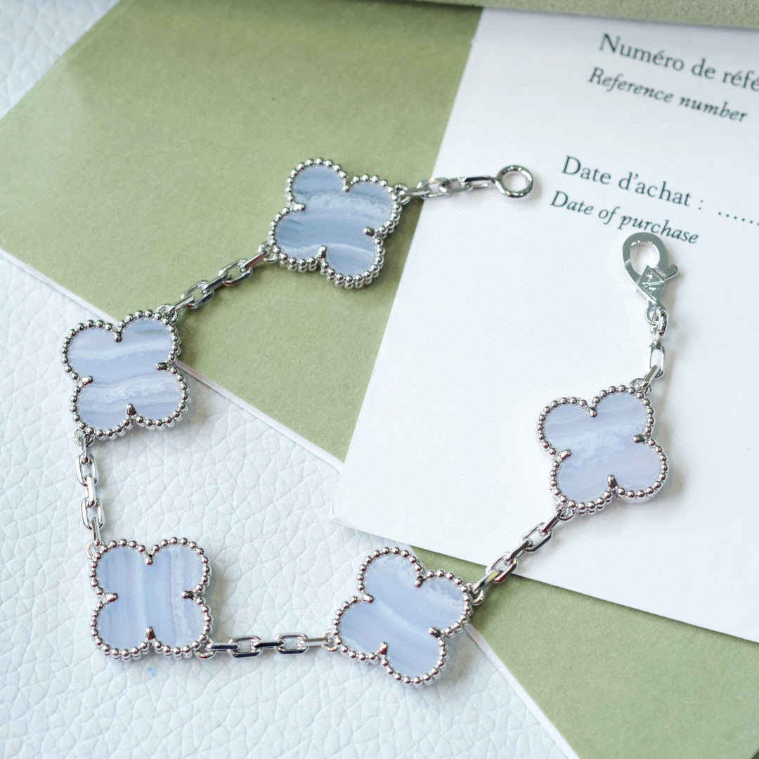 [Rose Tomorrow]CLOVER  5 MOTIF PURPLE CHALCEDONY BRACELET SILVER