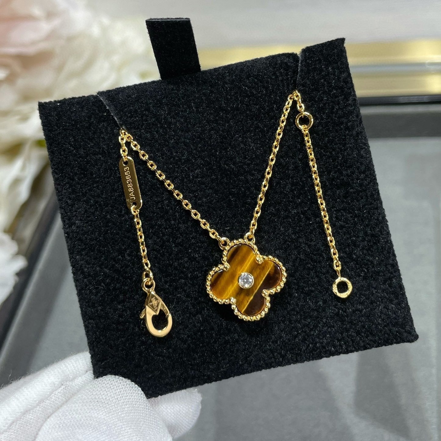 [Rose Tomorrow]CLOVER 15MM DIAMOND AND YELLOW TIGER'S EYE AGATE necklace