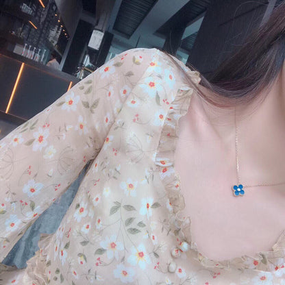 [Rose Tomorrow]CLOVER 15MM DIAMOND AND BLUE AGATE NECKLACE