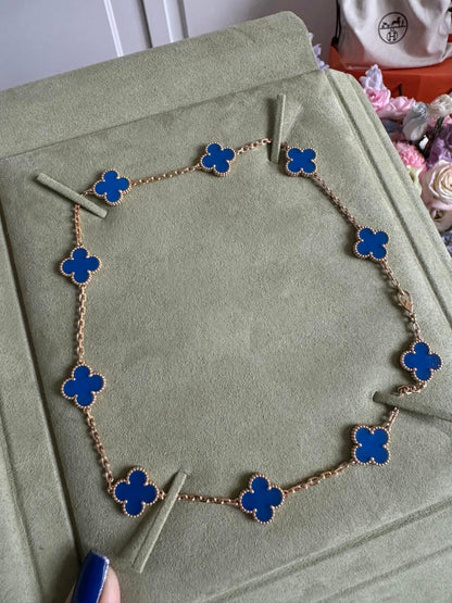 [Meteor Jewels]Clover 10 Motifs Blue Chalcedony Necklace.