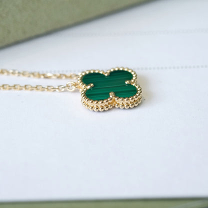 [Rose Tomorrow]CLOVER 15MM MALACHITE SINGLE FLOWER  NECKLACE