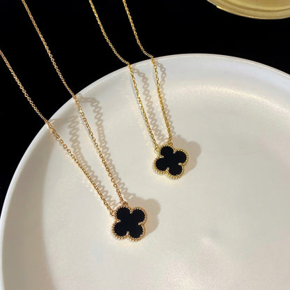 [Rose Tomorrow]CLOVER 15MM BLACK ONYX SINGLE FLOWER NECKLACE