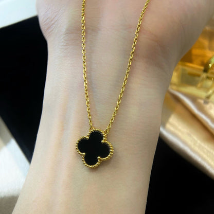 [Rose Tomorrow]CLOVER 15MM BLACK ONYX SINGLE FLOWER NECKLACE