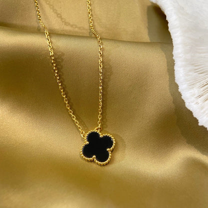 [Rose Tomorrow]CLOVER 15MM BLACK ONYX SINGLE FLOWER NECKLACE