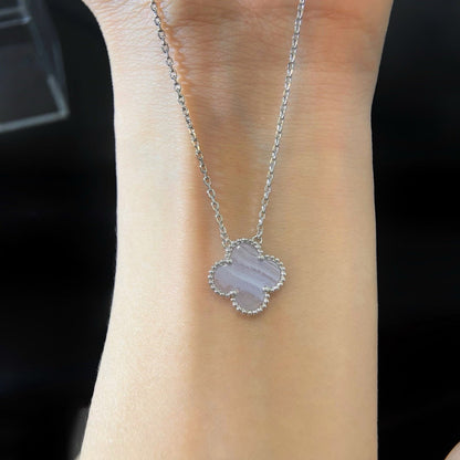 [Rose Tomorrow]CLOVER 15MM BLUE CHALCEDONY NECKLACE SILVER