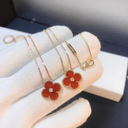 [Rose Tomorrow]CLOVER 15MM DIAMOND CARNELIAN NECKLACE