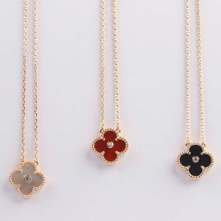 [Rose Tomorrow]CLOVER 15MM DIAMOND CARNELIAN NECKLACE