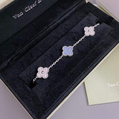 [Rose Tomorrow]CLOVER  5 MOTIF DIAMOND PURPLE CHALCEDONY BRACELET SILVER