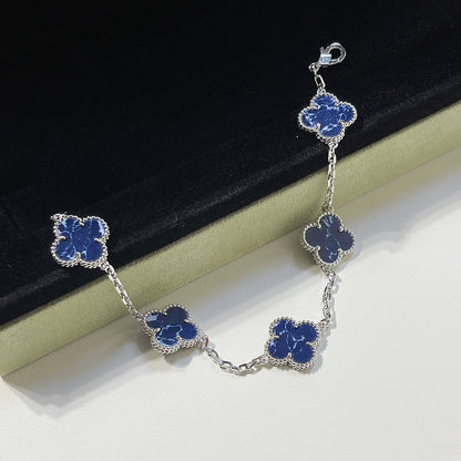 [Rose Tomorrow]CLOVER 5 MOTIF PIETERSITE SILVER BRACELET