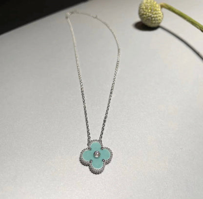 [Rose Tomorrow]CLOVER 1 DIAMOND LIGHT BLUE SILVER NECKLACE