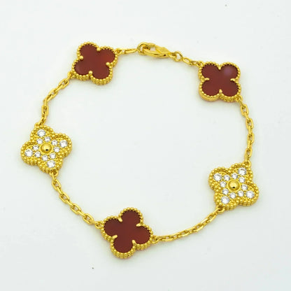 [Rose Tomorrow]CLOVER 5 MOTIFS CARNELIAN DIAMOND BRACELET