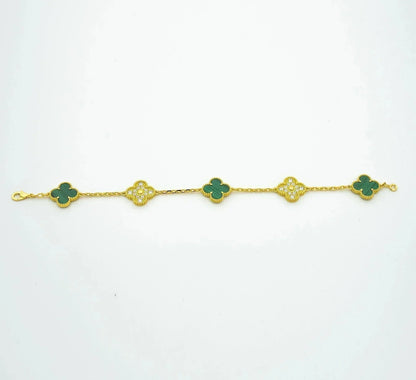 [Rose Tomorrow]CLOVER  5 MOTIF MALACHITE DIAMOND BRACELET