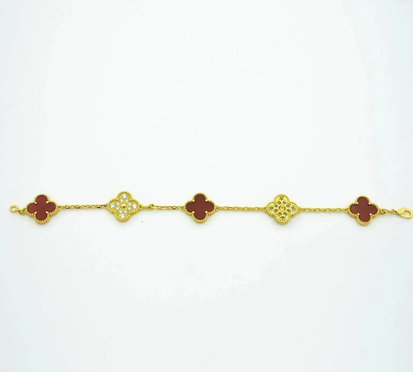 [Rose Tomorrow]CLOVER 5 MOTIFS CARNELIAN DIAMOND BRACELET