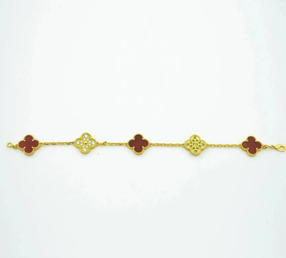 [Rose Tomorrow]CLOVER 5 MOTIFS CARNELIAN DIAMOND BRACELET