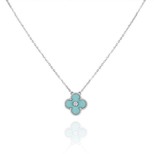 [Rose Tomorrow]CLOVER 1 DIAMOND LIGHT BLUE SILVER NECKLACE