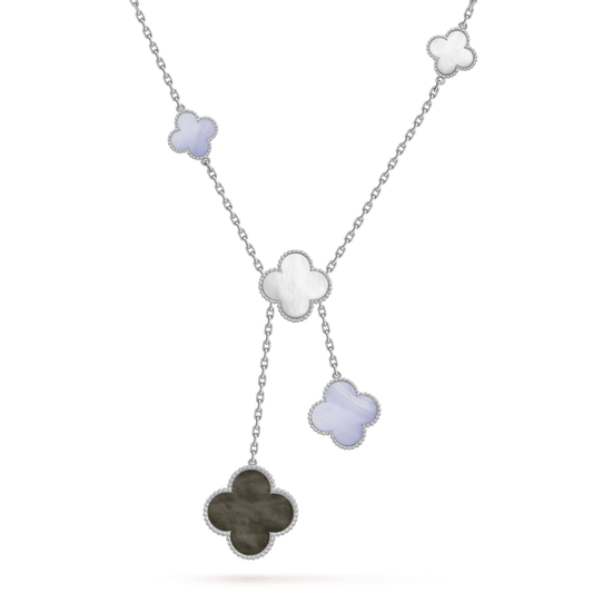 [Rose Tomorrow]CLOVER MOP CHALCEDONY NECKLACE SILVER 6 MOTIF