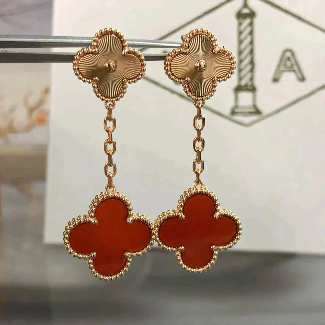 [Rose Tomorrow]CLOVER 2 MOTIF  LASER CARNELIAN EARRINGS