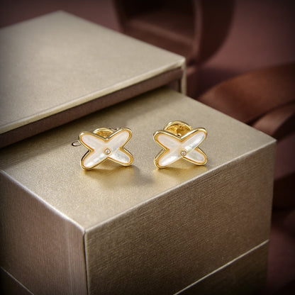 [Rose Tomorrow]JEUX DE WHITE MOP GOLD DIAMOND EARRINGS