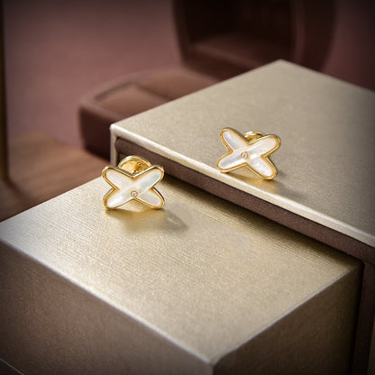 [Rose Tomorrow]JEUX DE WHITE MOP GOLD DIAMOND EARRINGS