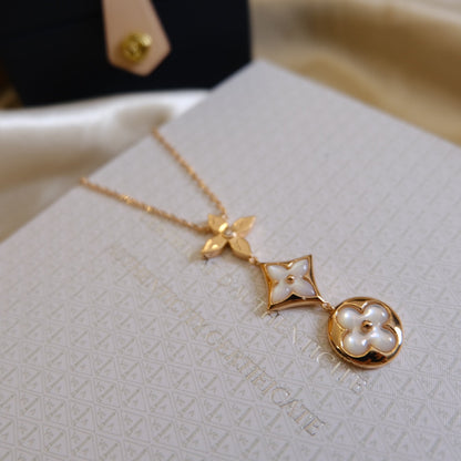 [Rose Tomorrow]COLOR BLOSSOM LARIAT NECKLACE PINK GOLD WHITE MOTHER PEARL AND DIAMOND