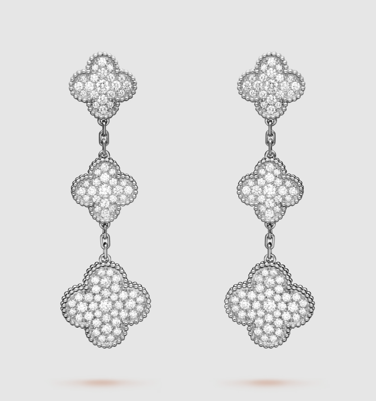 [Rose Tomorrow]CLOVER 3 MOTIF DIAMOND SILVER DROP EARRINGS