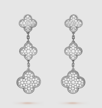 [Rose Tomorrow]CLOVER 3 MOTIF DIAMOND SILVER DROP EARRINGS