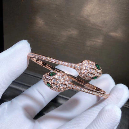 [Rose Tomorrow]SERPENTI BRACELET PINK GOLD MALACHITE DIAMOND DOUBLE SNAKE