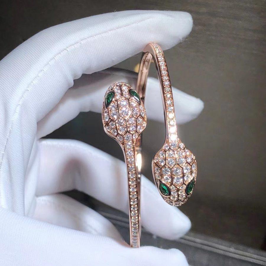 [Rose Tomorrow]SERPENTI BRACELET PINK GOLD MALACHITE DIAMOND DOUBLE SNAKE