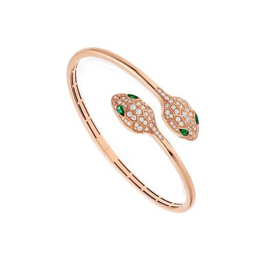 [Rose Tomorrow]SERPENTI BRACELET PINK GOLD MALACHITE DIAMOND DOUBLE SNAKE