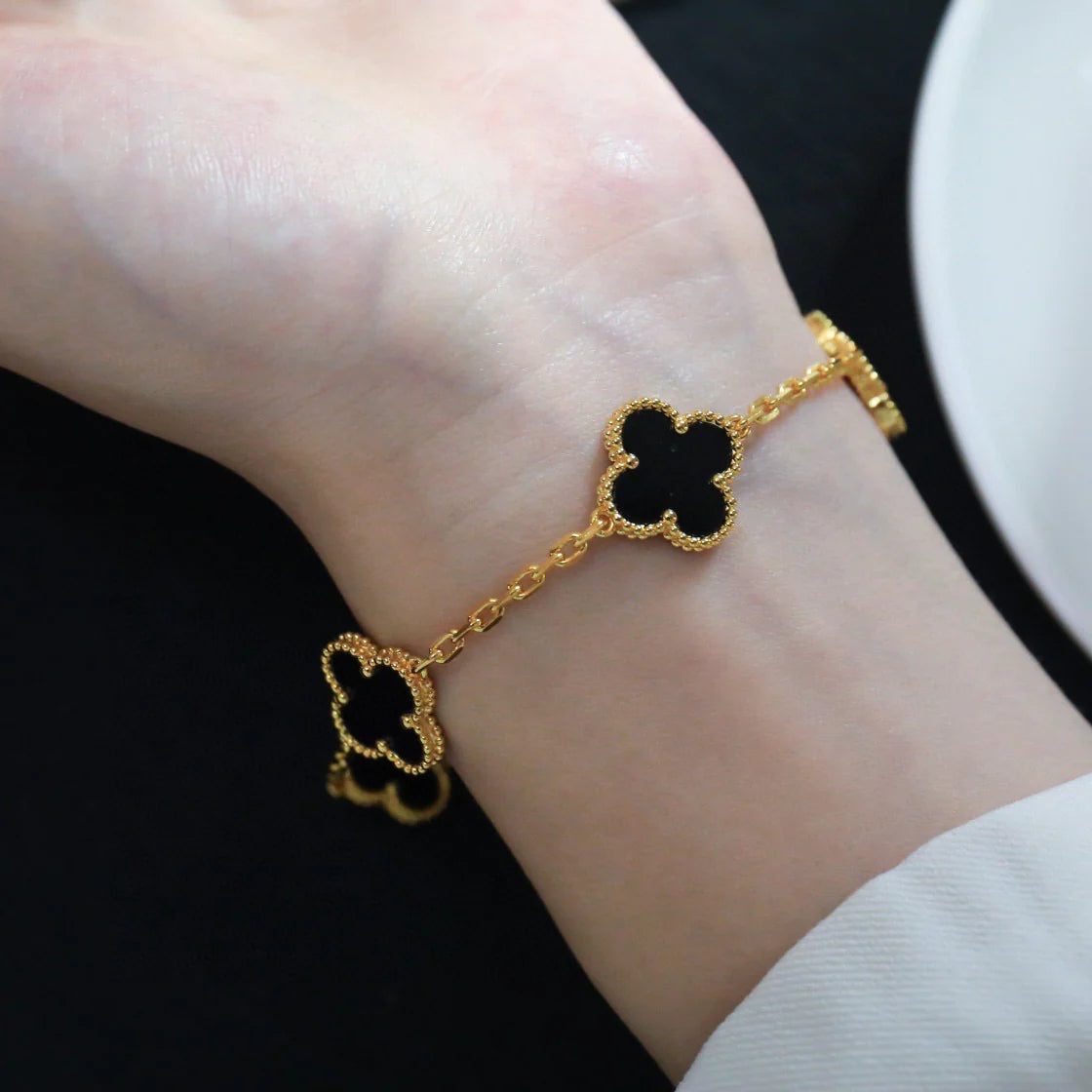 [Rose Tomorrow]CLOVER  5 MOTIFS BLACK ONYX BRACELET