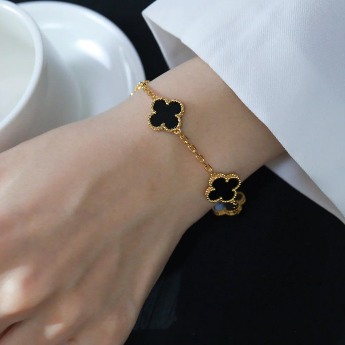 [Rose Tomorrow]CLOVER  5 MOTIFS BLACK ONYX BRACELET