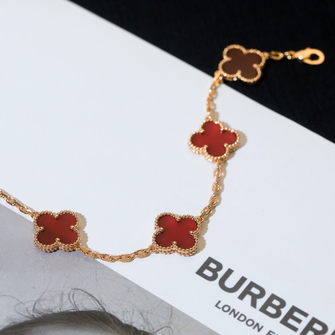 [Rose Tomorrow]CLOVER 5 MOTIFS RED AGATE  BRACELET