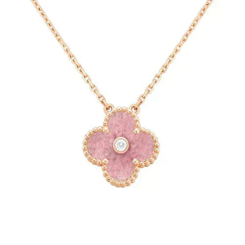 [Rose Tomorrow]CLOVER 15MM DIAMOND RHODONITE NECKLACE