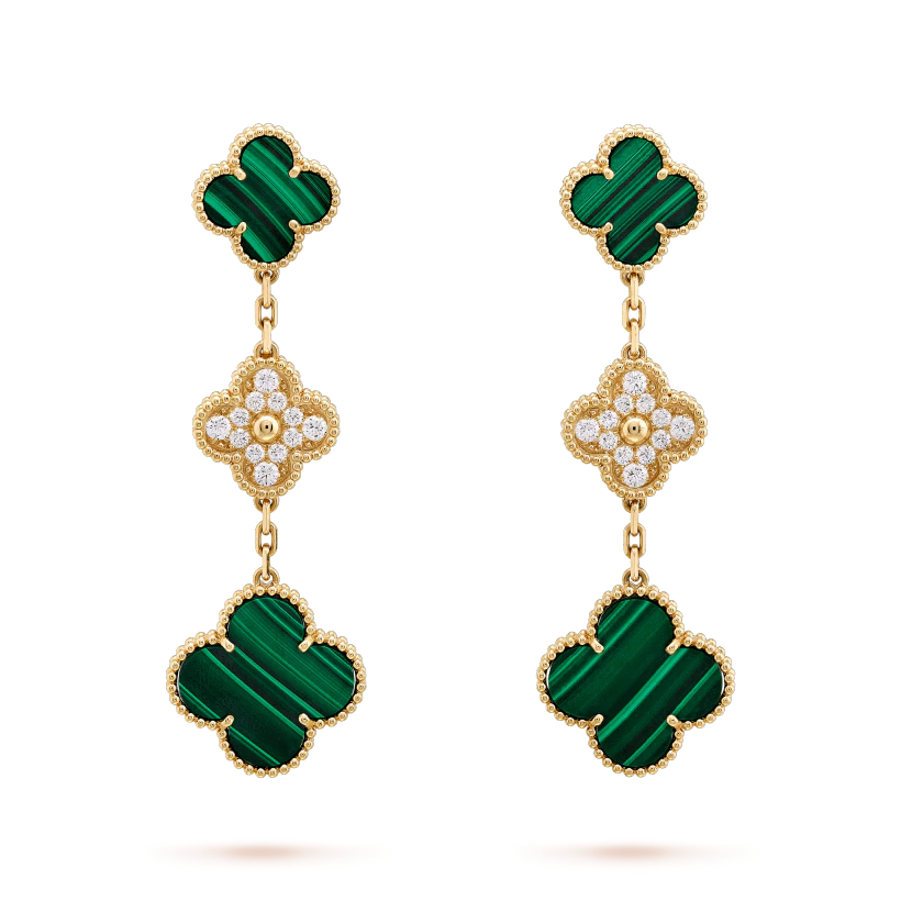 [Rose Tomorrow]CLOVER EARRINGS GOLD MALACHITE DIAMOND 3 MOTIF