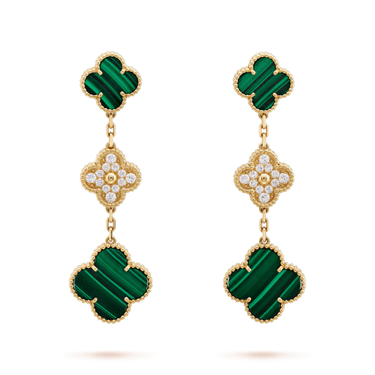 [Rose Tomorrow]CLOVER EARRINGS GOLD MALACHITE DIAMOND 3 MOTIF