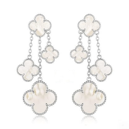 [Rose Tomorrow]CLOVER EARRINGS WHITE MOP 4 MOTIFS SILVER