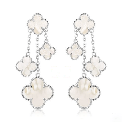 [Rose Tomorrow]CLOVER EARRINGS WHITE MOP 4 MOTIFS SILVER