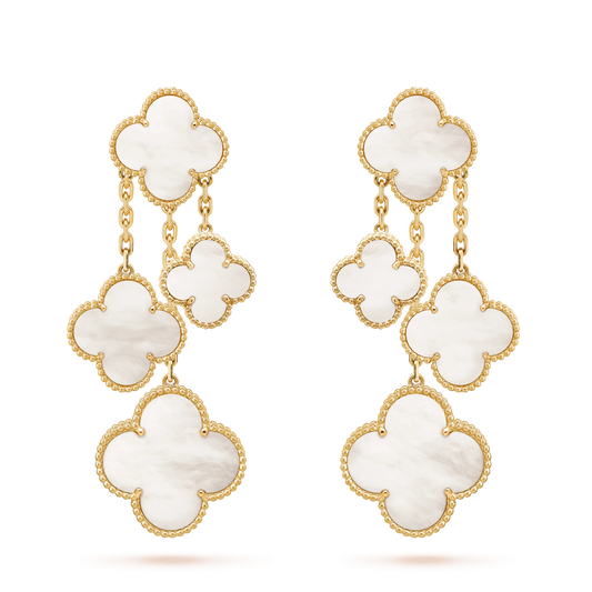 [Rose Tomorrow]CLOVER EARRINGS WHITE MOP 4 MOTIFS GOLD