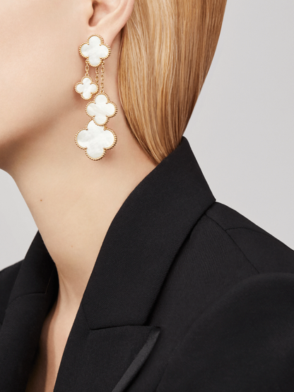 [Rose Tomorrow]CLOVER EARRINGS WHITE MOP 4 MOTIFS GOLD