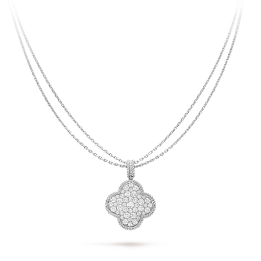 [Rose Tomorrow]CLOVER 25MM SILVER FULL DIAMOND BIG CLOVER NECKLACE