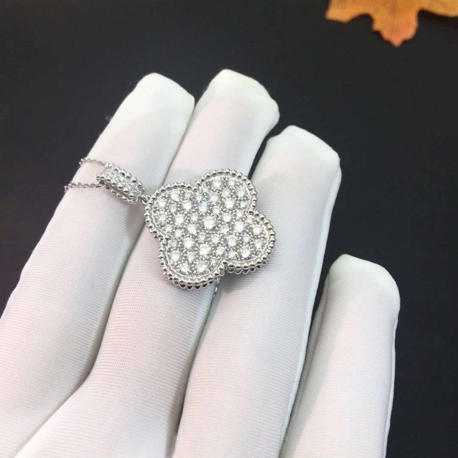 [Rose Tomorrow]CLOVER 25MM SILVER FULL DIAMOND BIG CLOVER NECKLACE