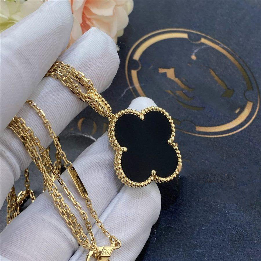 [Rose Tomorrow]CLOVER 25MM GOLD ONYX BIG CLOVER NECKLACE