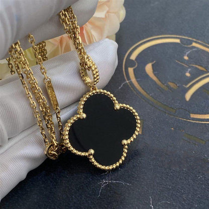 [Rose Tomorrow]CLOVER 25MM GOLD ONYX BIG CLOVER NECKLACE