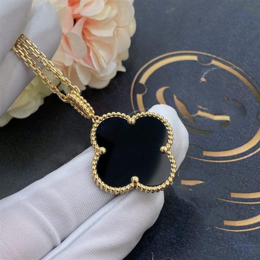 [Rose Tomorrow]CLOVER 25MM GOLD ONYX BIG CLOVER NECKLACE